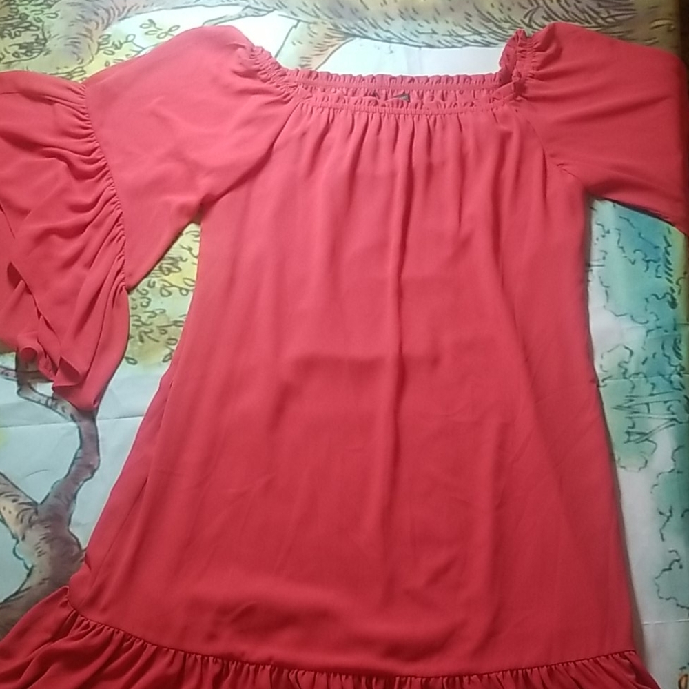 Off-the-shoulder flounce dress